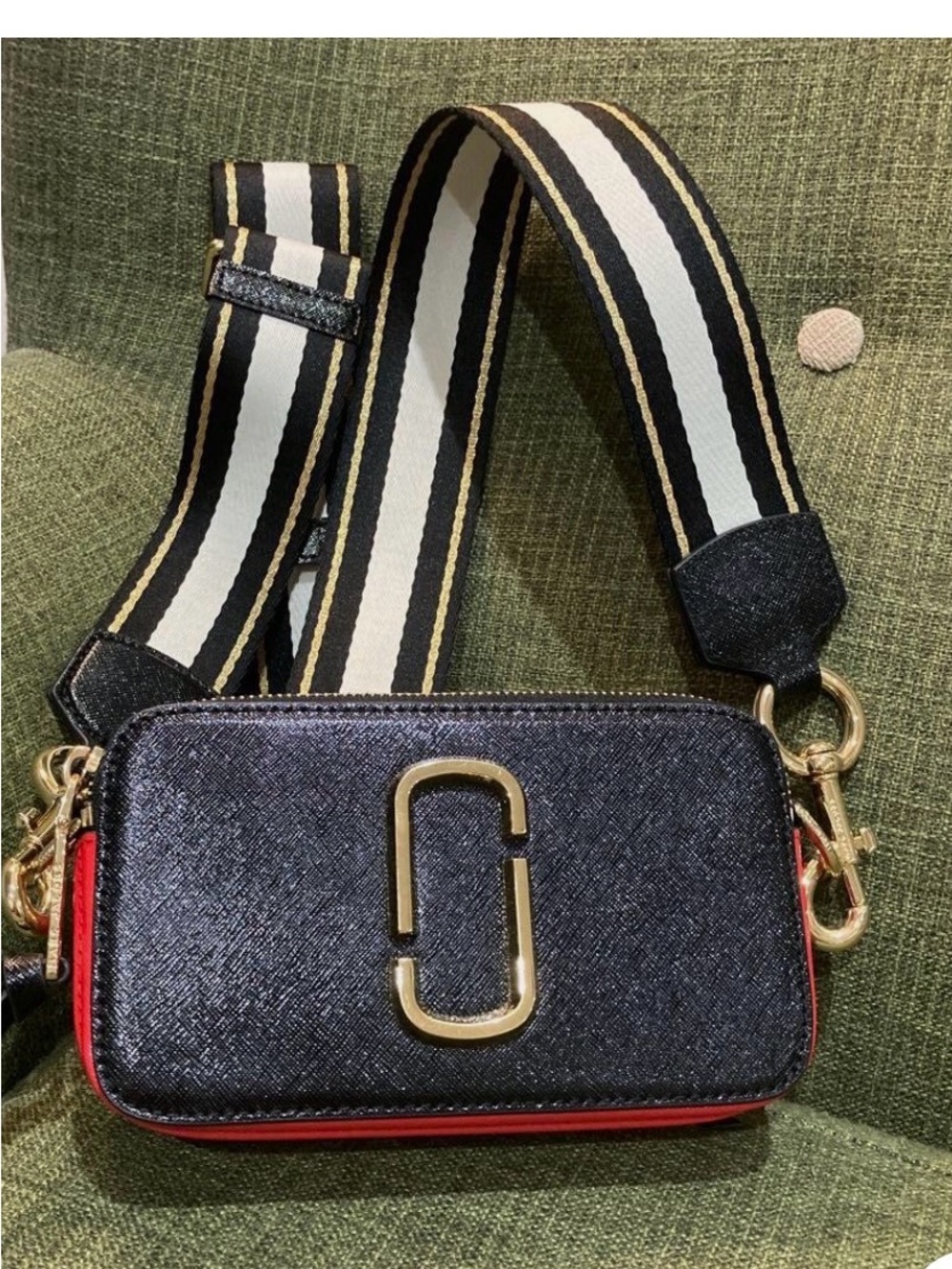 Marc Jacobs Black Camera Crossbody with Red Sides